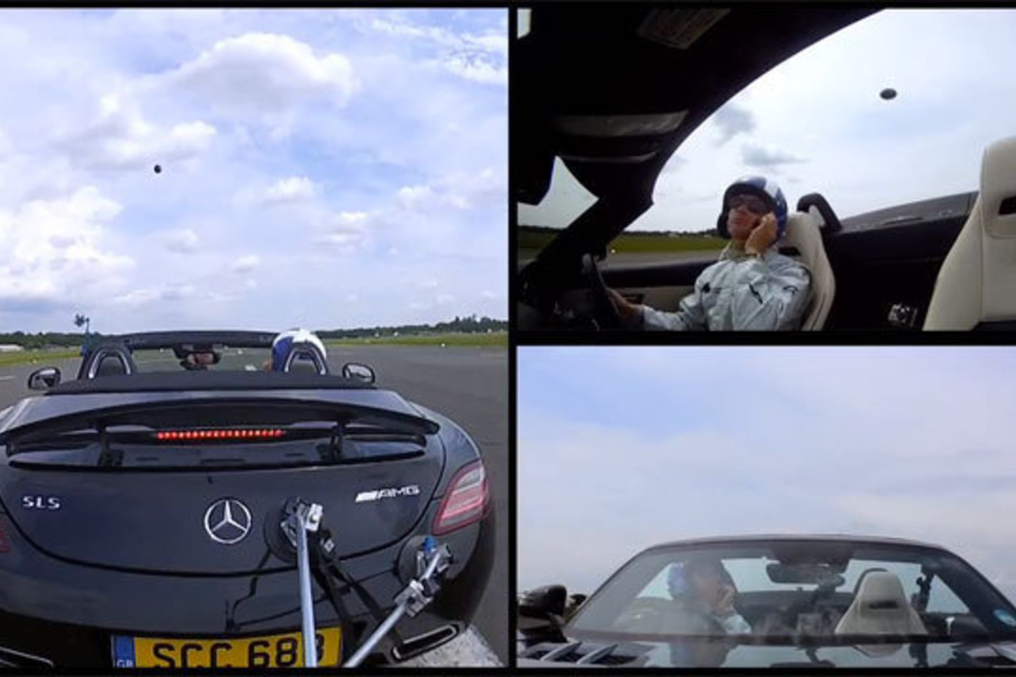 D. Coulthardas sugebėjo automobiliu „Mercedes-Benz SLS AMG Roadster“ pagauti maždaug 285 kilometrų per valandą greičiu skriejantį golfo kamuoliuką.