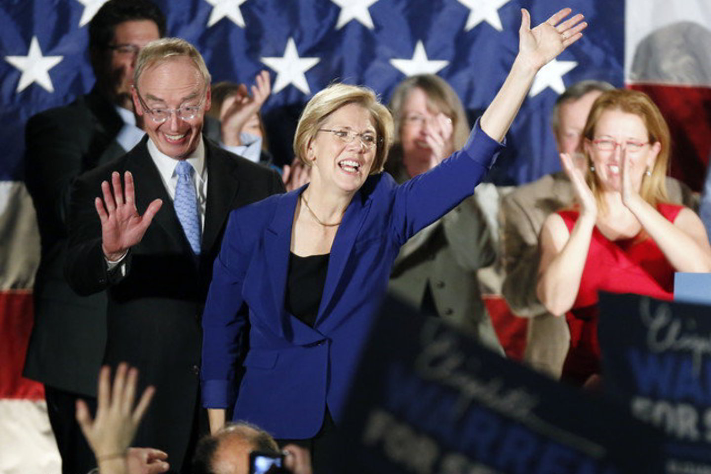 Demokratę Elizabeth Warren rinkimų kovoje palaikė vyras Bruce'as Mannas.