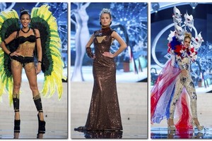 Tarp įspūdingiasių „Mis visata 2012“ dalyvių suknelių – ir gintaru pasipuošusi lietuvė