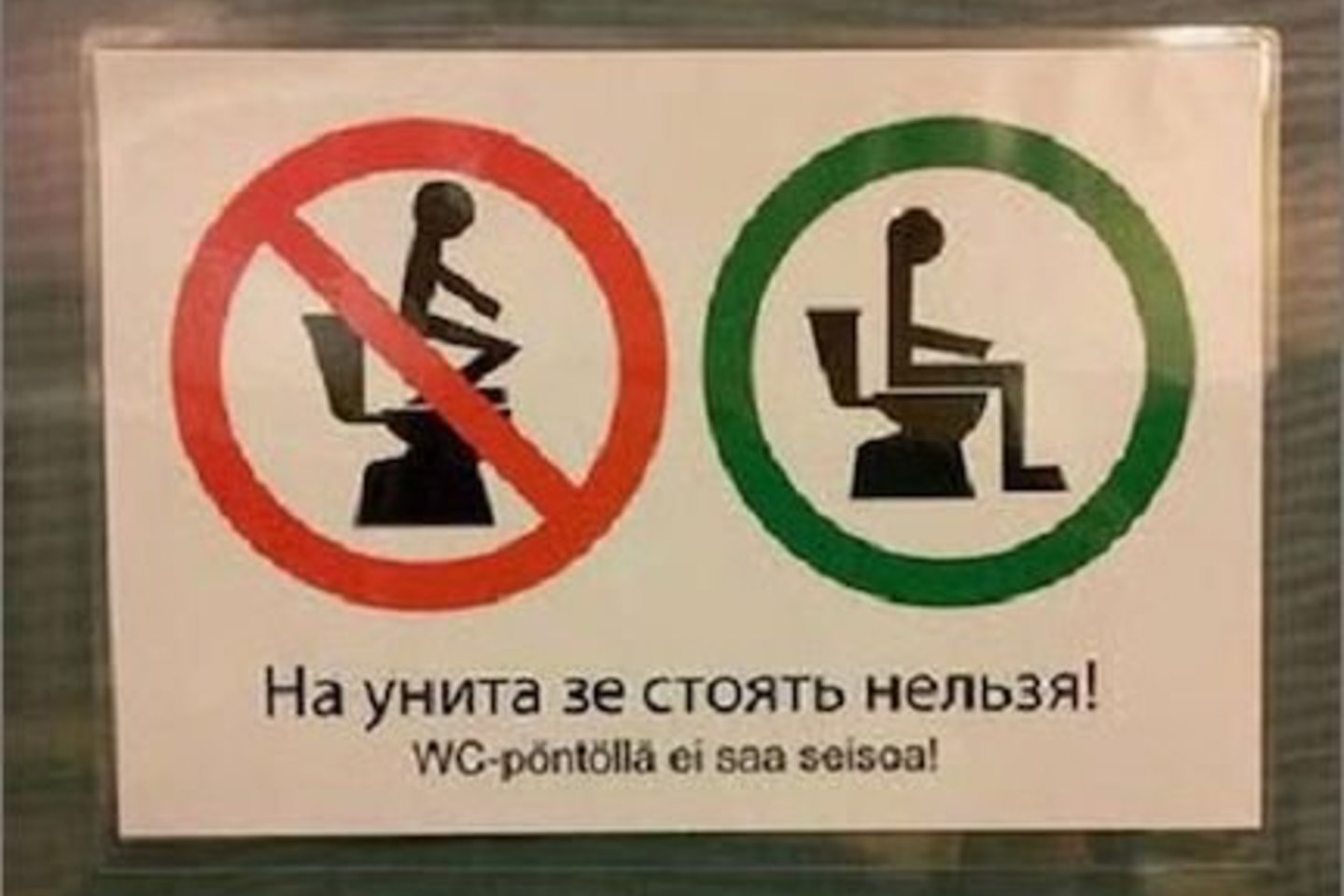 Daugelyje kompanijos ABC degalinių buvo iškabintos instrukcijos rusų kalba, kaip „teisingai“ naudotis tualetu.<br>turist.ru