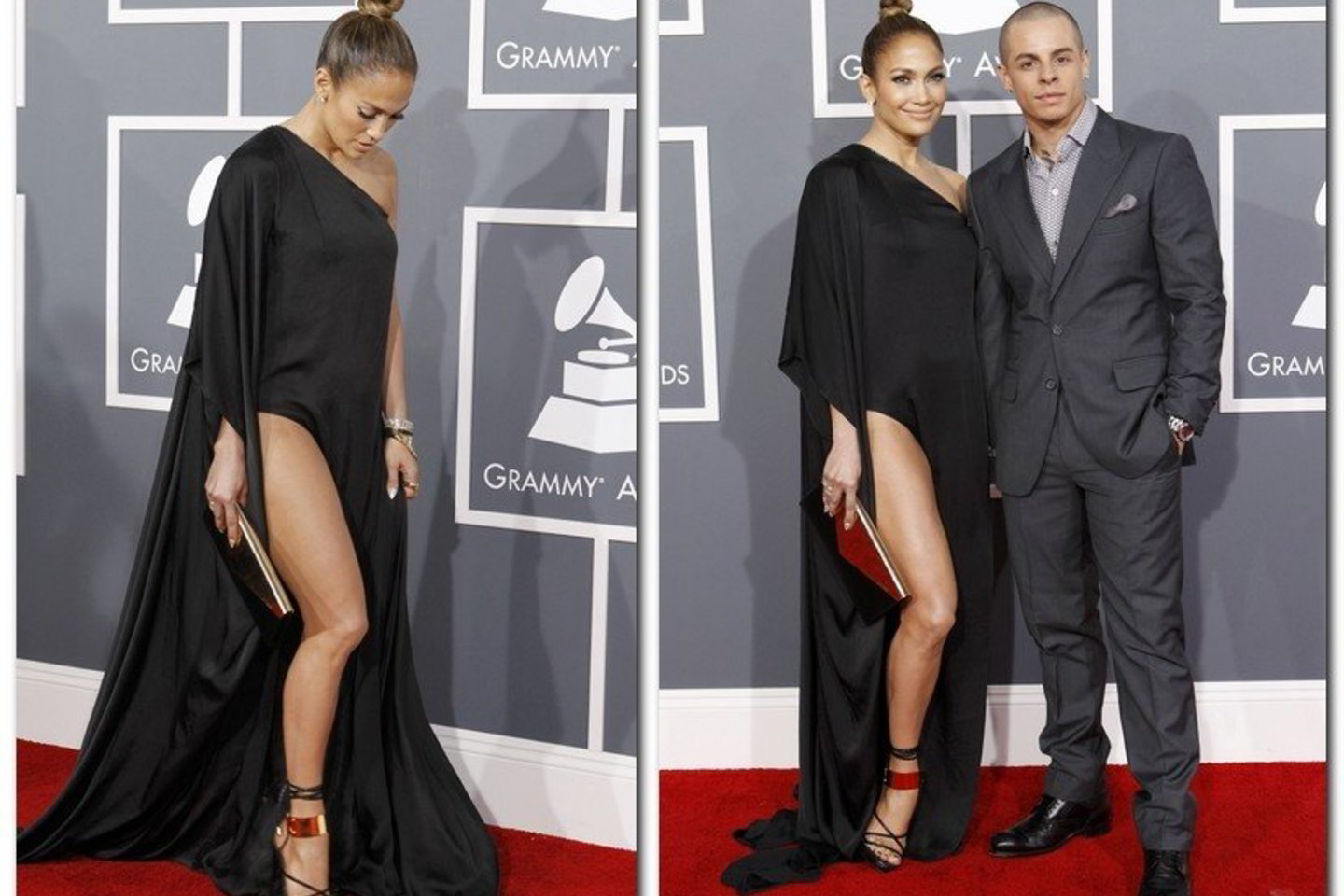 J. Lopez, kurią į "Grammy" apdovanojimus lydėjo C. Smartas, išryškino savo kojas.