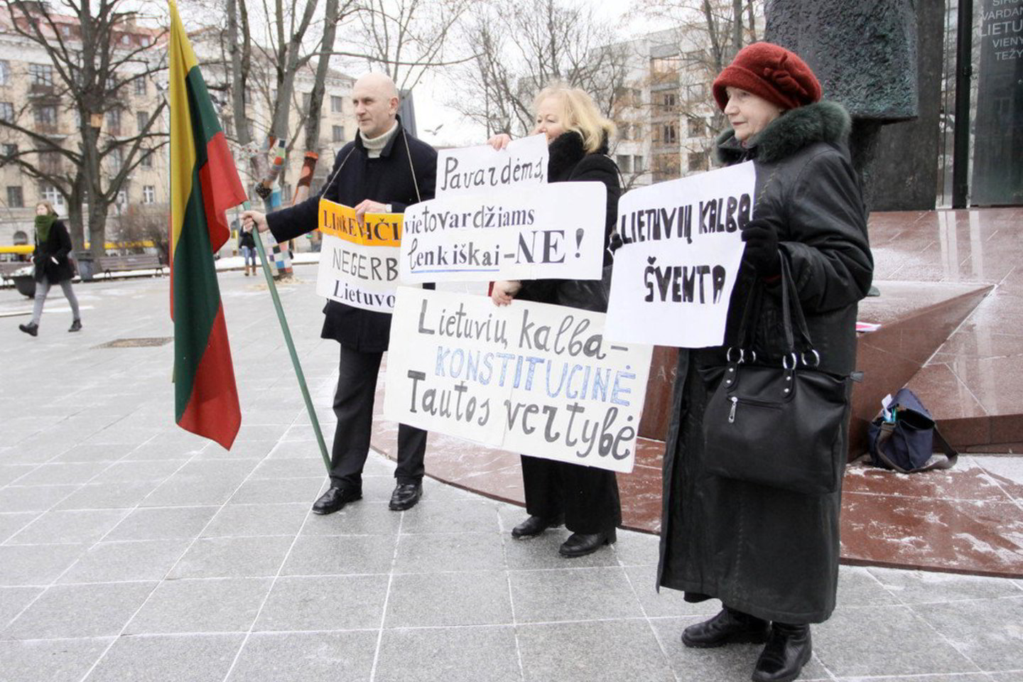 Akcijose paskelbtas memorandumas dėl gimtosios kalbos, reikalauta ministro L. Linkevičiaus atsistatydinimo.