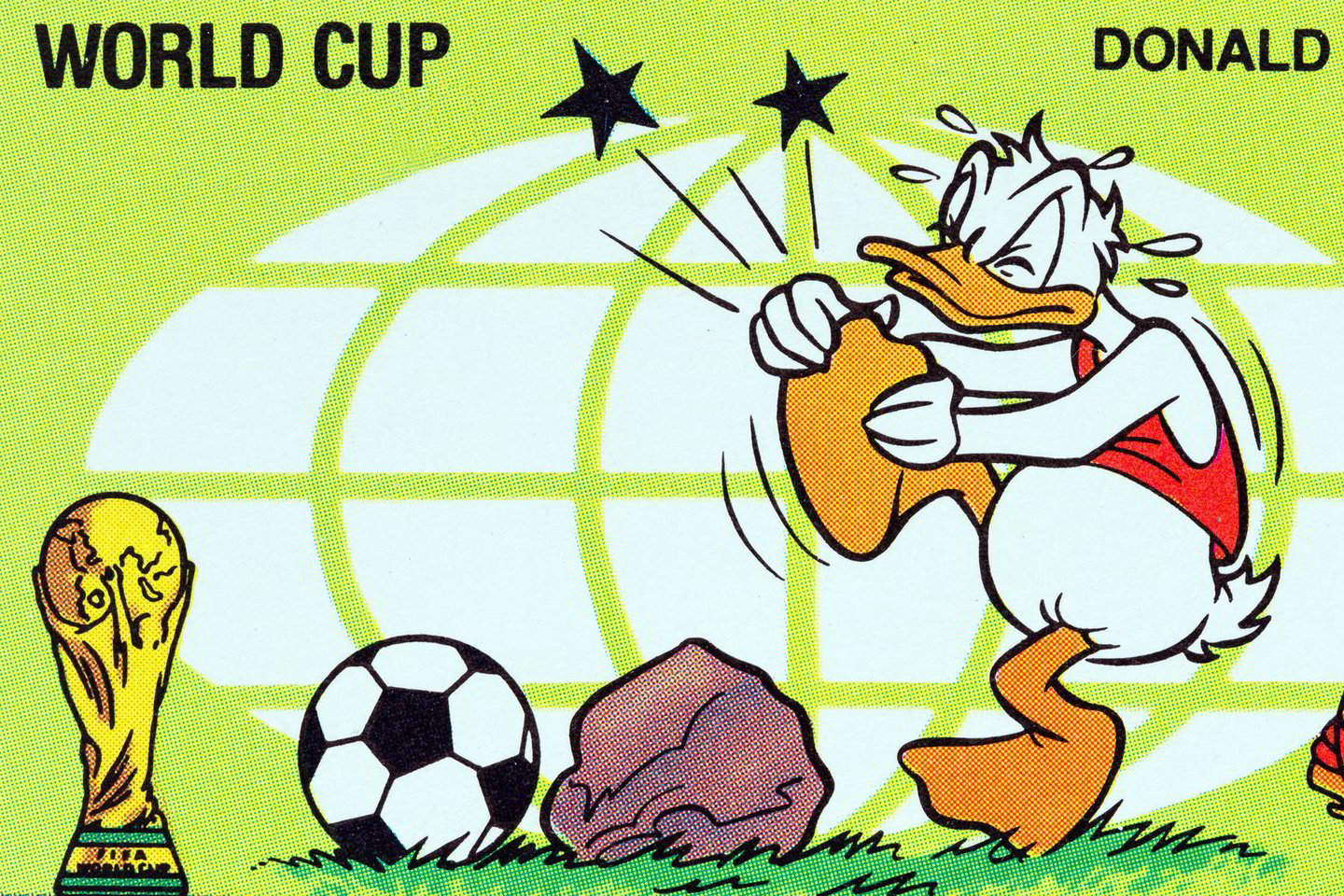 Dominykoje išleisto pašto ženklo, skirto 1982 m. futbolo pasaulio taurės čempionatui Ispanijoje, fragmentas. Puikiai tinka progai ir dar karta primena – liko 84 futbolo... tfu, vasaros, dienos.