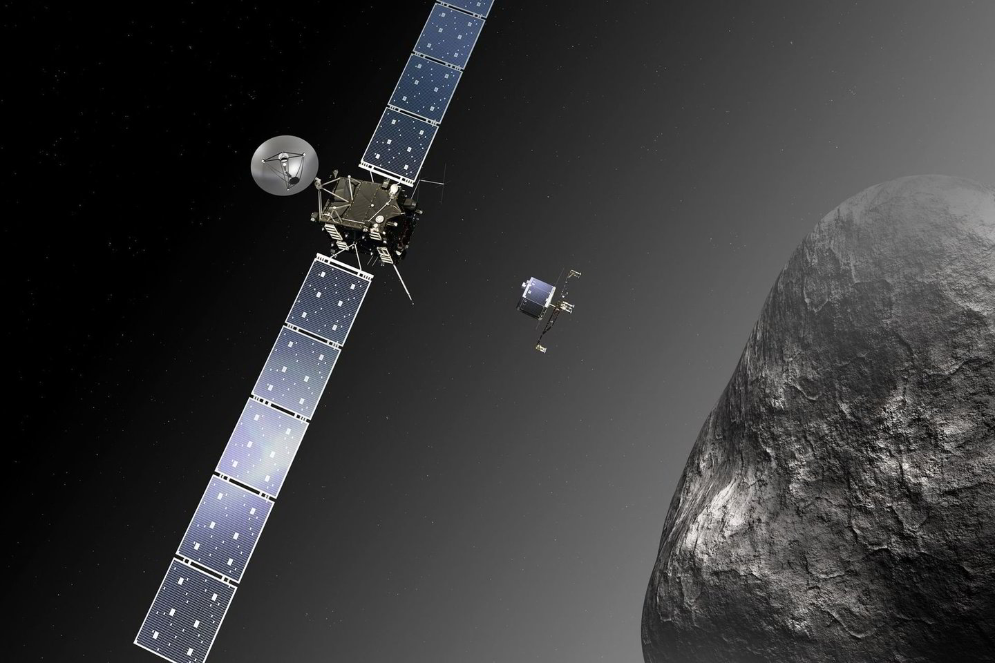 Šių metų lapkritį nuo „Roseta“ atsiskirs nusileidimo aparatas „Philae“. Jis turėtų tapti pirmuoju žmonijos sukurtu kosminiu aparatu, kuris nusileis ant kometos paviršiaus.