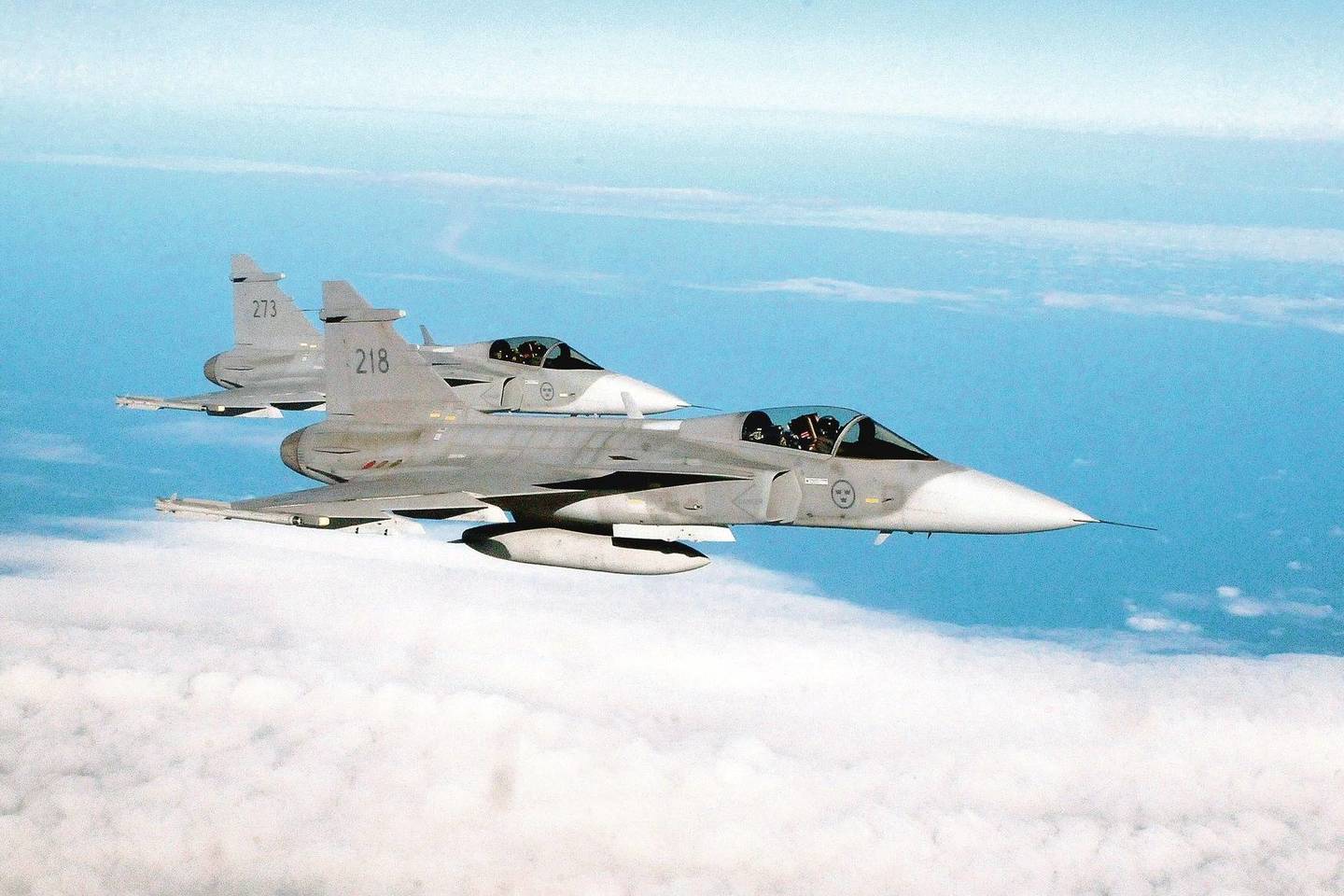 Švedų naikintuvai „Gripen“ treniruojasi ir virš Baltijos šalių, tačiau reaguoti į rusų bombonešių skrydžius nespėja.<br>A.Vaitkevičiaus nuotr.