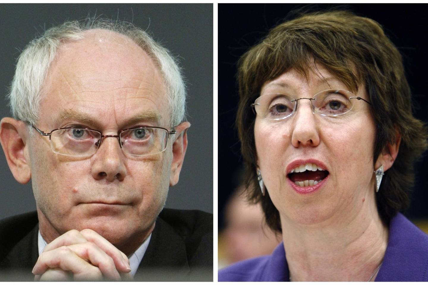 Europos Vadovų Tarybos pirmininkas Hermanas van Rompuy bei ES vyriausioji įgaliotinė užsienio reikalams ir saugumo politikai Catherine Ashton Europos išorės veiksmų tarnybos būstinėje atidengė atminimo lentą su žuvusiųjų pavardėmis.<br>Reuters/Scanpix nuotr.