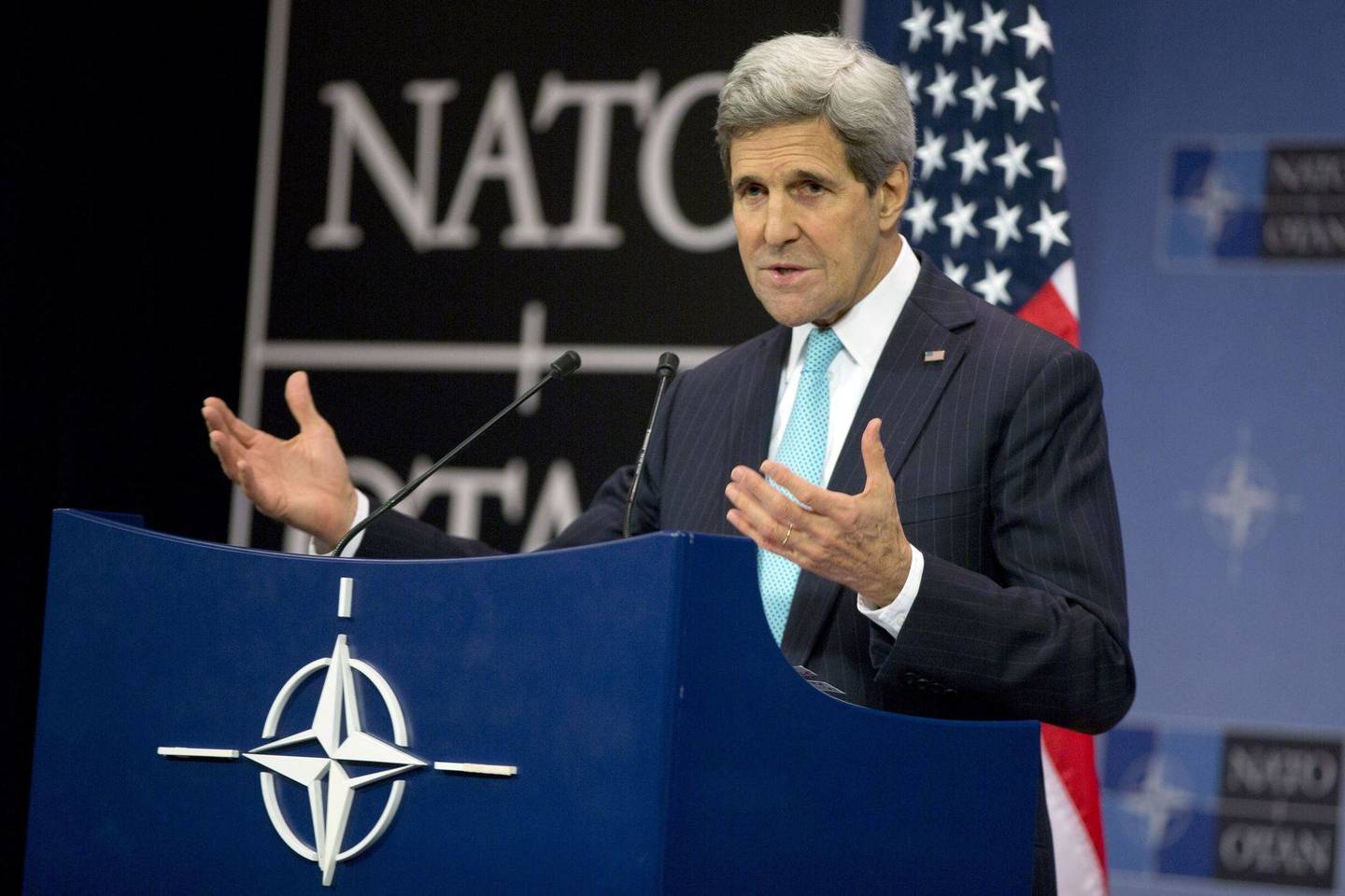 JAV valstybės sekretorius Johnas Kerry vieši Briuselyje.