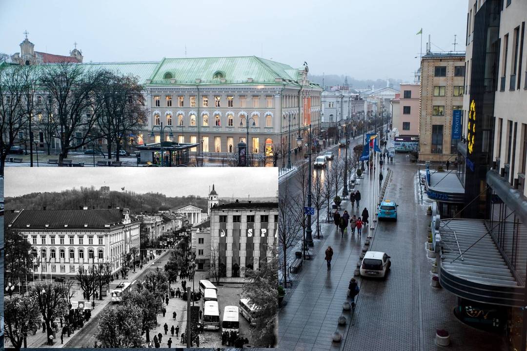 Vilniaus centras - tada ir dabar.<br>V.Ščiavinsko nuotr.
