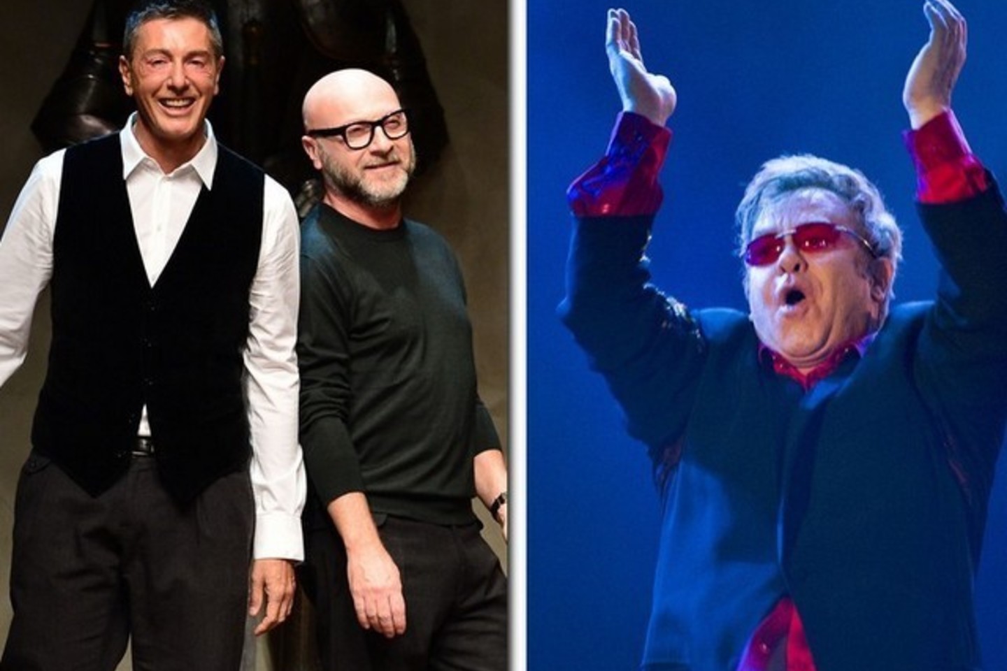 Stefano Gabbana (kairėje) ir Domenico Dolce ginčijasi su Eltonu Johnu.