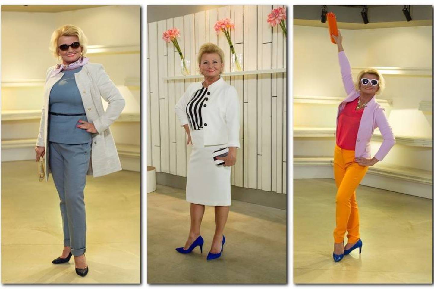 Projekto „Aš – stilistas!“ dalyvių pasiūlyti aprangos deriniai senjoroms.<br>„fotoPRO“ nuotr.