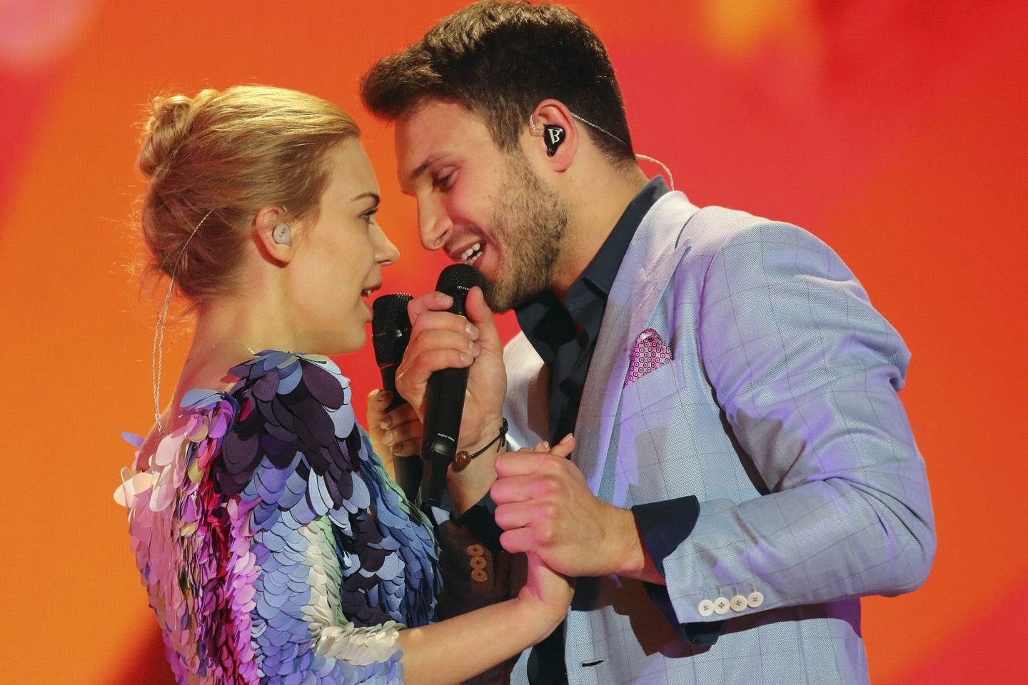 V.Baumila ir M.Linkytė daina Eurovizijoje užėmė 18 vietą.<br>AP nuotr.