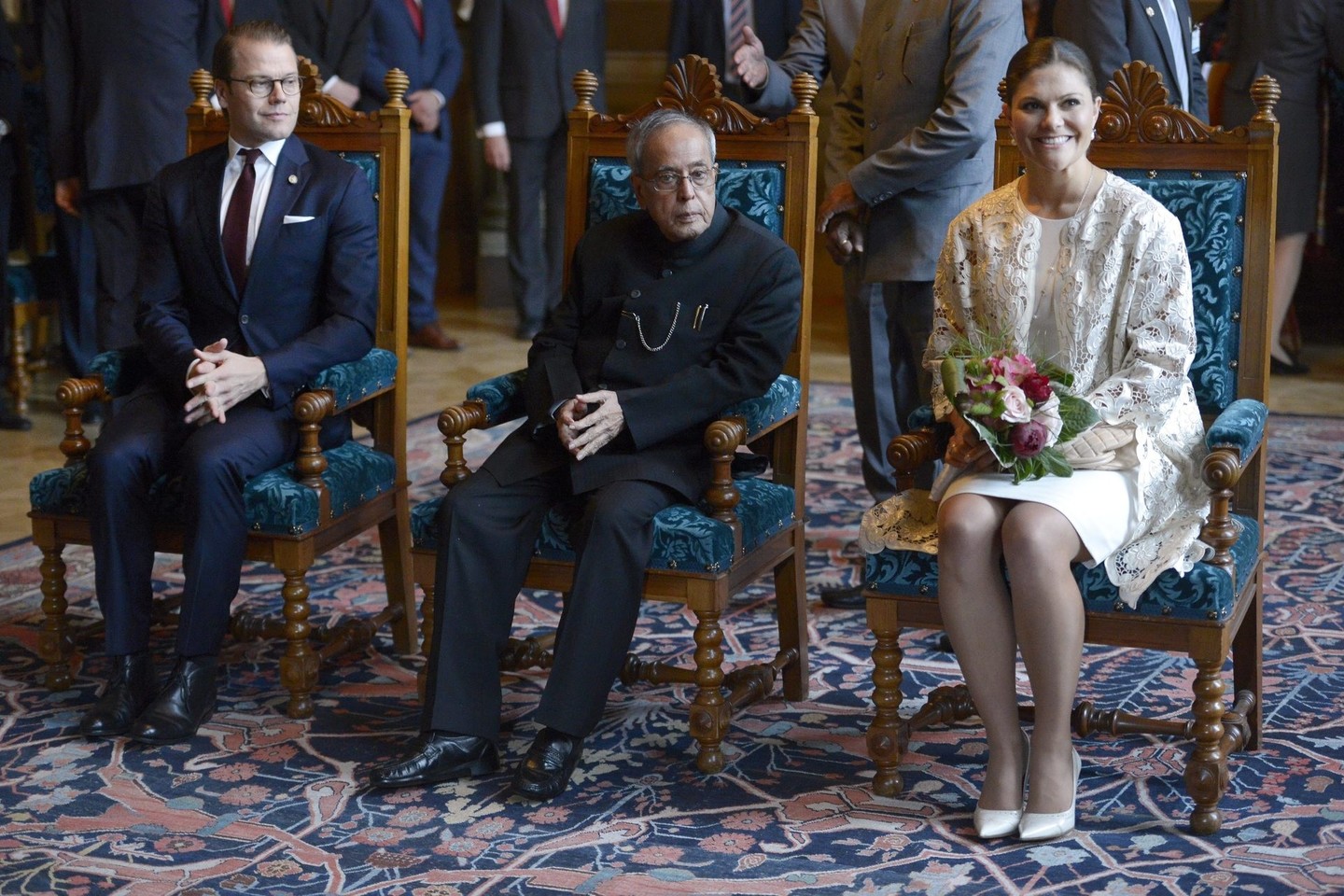 Karališkoji pora ir Indijos prezidentas vyko į Upsalos universitetą, kur P.Mukherjee turėjo sakyti kalbą per šį trijų dienų vizitą Švedijoje.