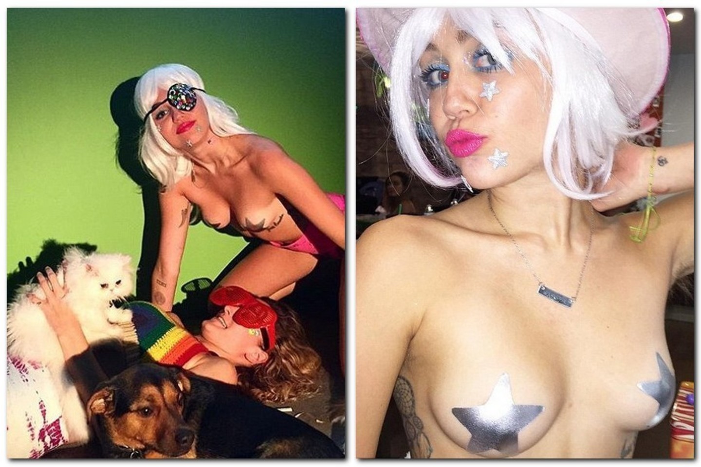 Skandalingoji Miley Cyrus ir vėl mosuoja nuogomis krūtimis.<br>„Instagram“ nuotr.