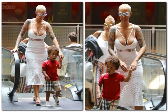 Mažamečio sūnaus akivaizdoje – sprūstančios Amber Rose krūtys
