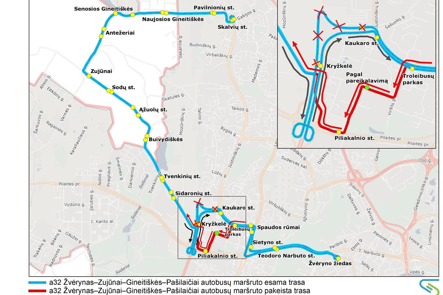 Dėl aplinkkelio statybų Vilniuje keičiasi 32 autobuso maršrutas.