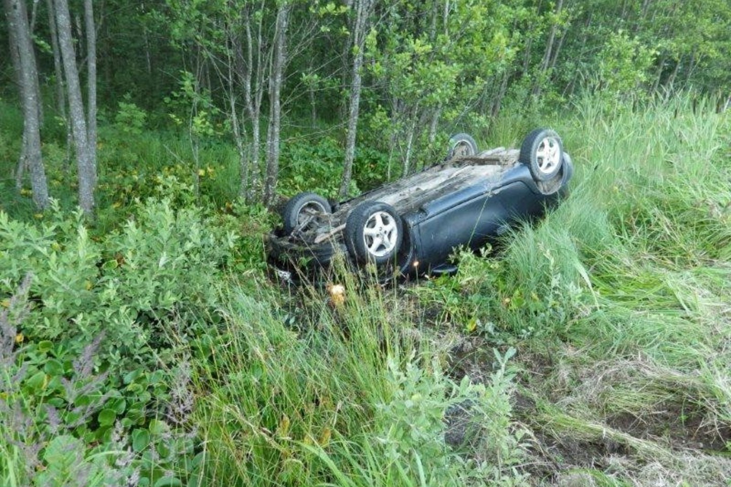 Automobilis apvirto, bet žmonės nenukentėjo.