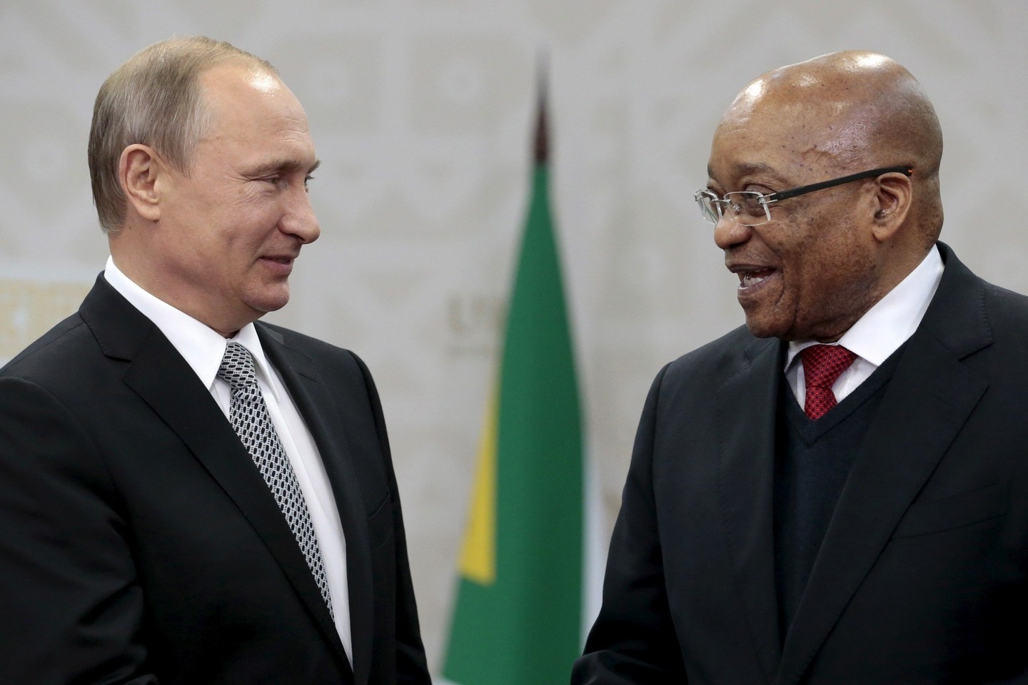 Vladimiras Putinas ir PAR prezidentas Jacobas Zuma.<br>AFP/“Scanpix“ nuotr.