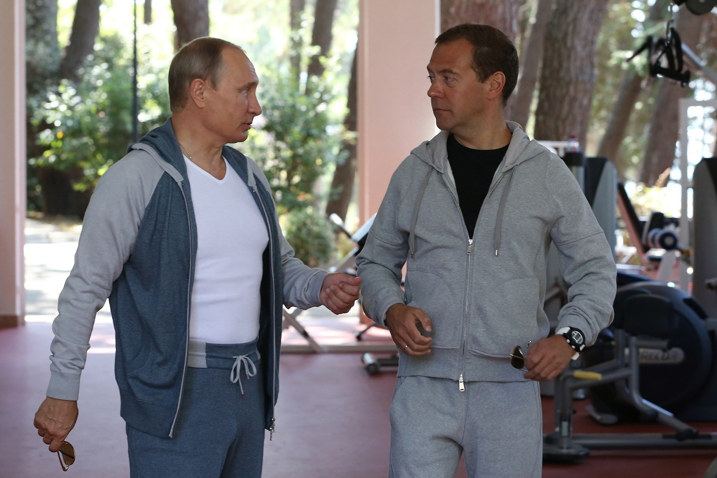 V.Putinas kartu su D.Medvedevu mėgavosi popiete.<br>AFP/Scanpix nuotr.