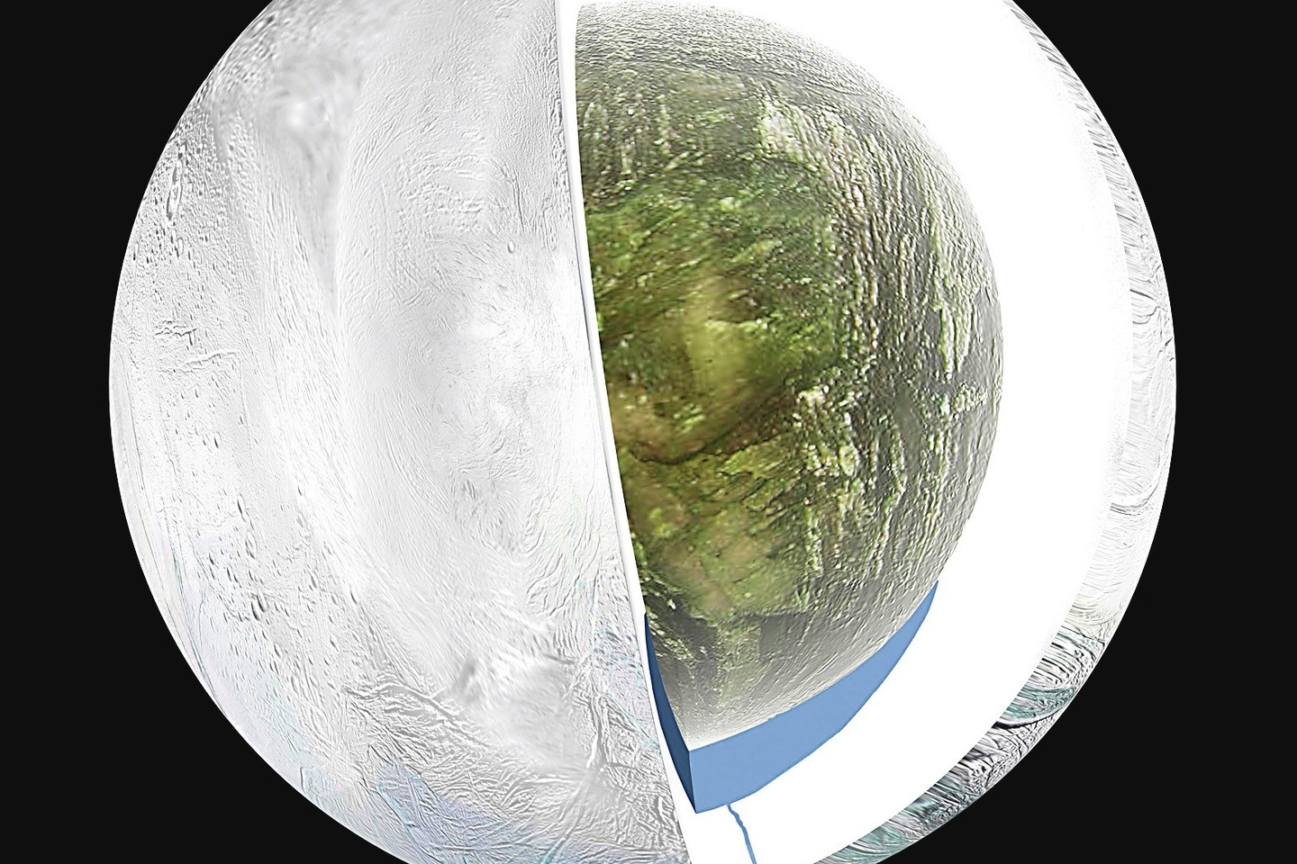 Pranešimas, esą Marse gali būti skysto vandens, vėl įplieskė kalbas apie nežemiškos gyvybės paieškas – pavyzdžiui, Saturno mėnulyje Encelade (nuotr.).<br>„Reuters“/“Scanpix“ nuotr.