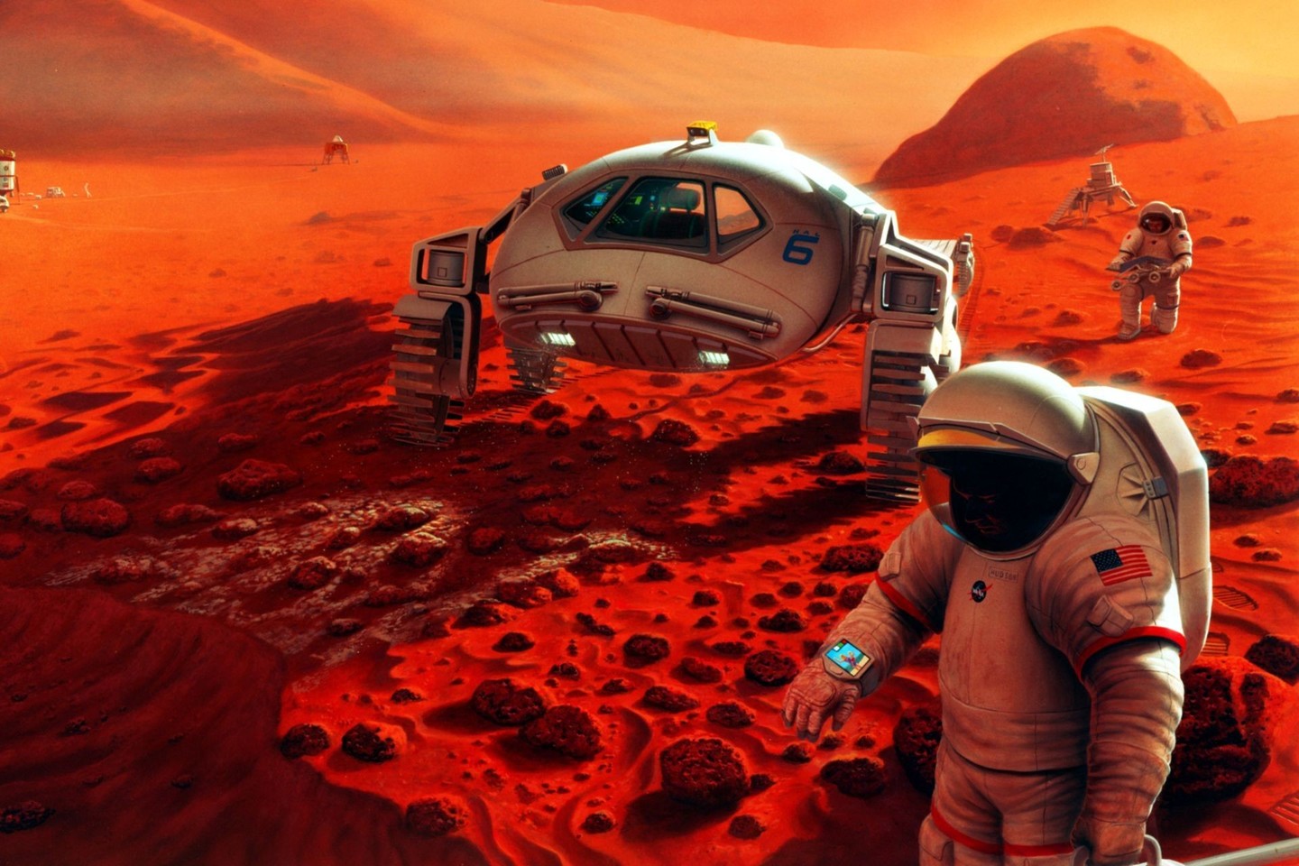 NASA nurodo, kad pagrindinis misijos tikslas – pasiekti, jog Marso gyventojai būtų nepriklausomi nuo Žemės.<br>NASA/Pat Rawlings iliustr.