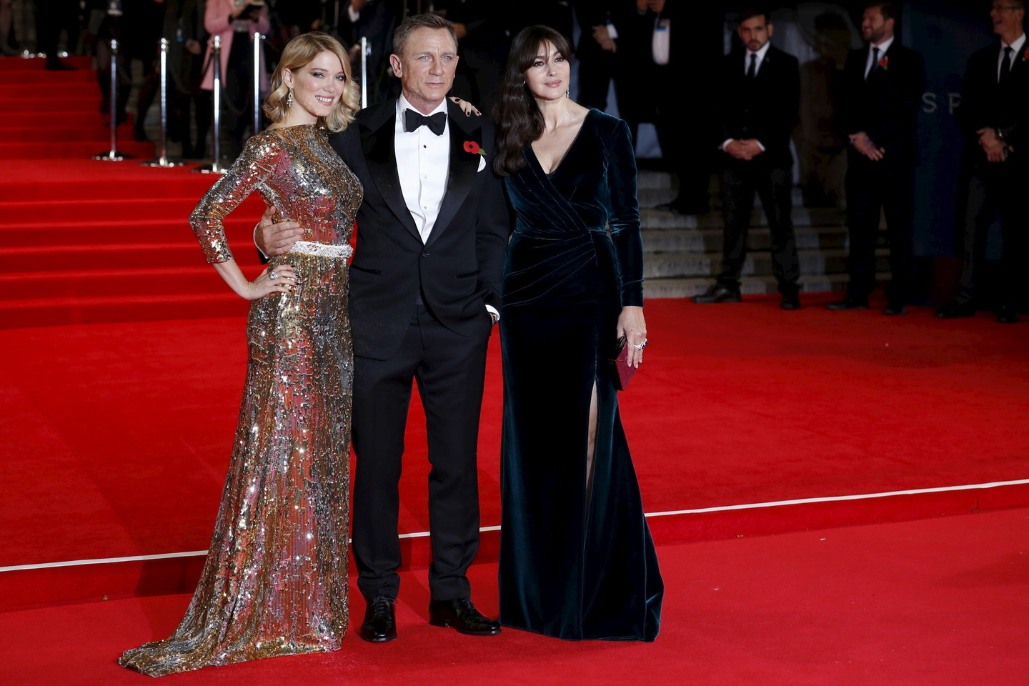 Lea Seydoux (kairėje), Danielis Craigas ir Monica Bellucci.<br>Scanpix nuotr.