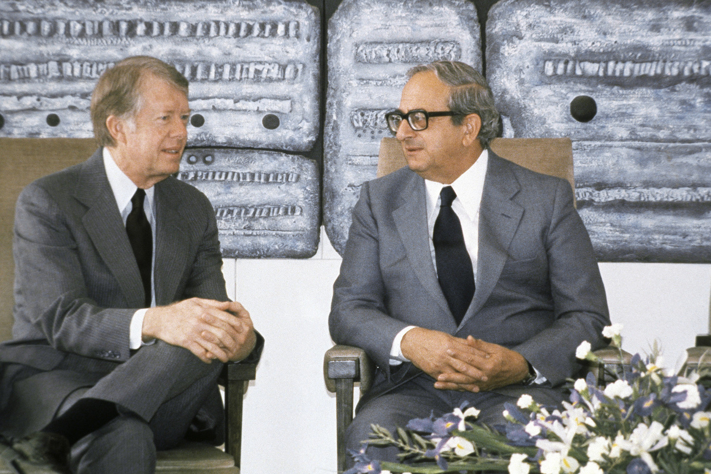 JAV prezidentas Jimmy Carteris ir Izraelio prezidentas Yitzhakas Navonas per susitikimą 1979 metais.