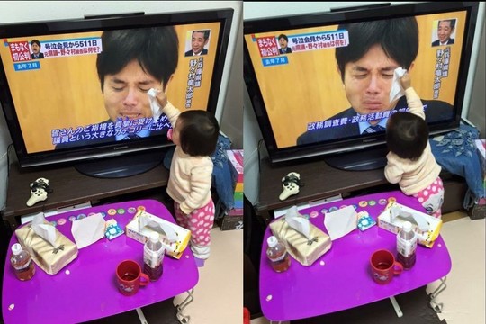 Pasaulį apstulbino mergytės reakcija į verkiantį japonų politiką