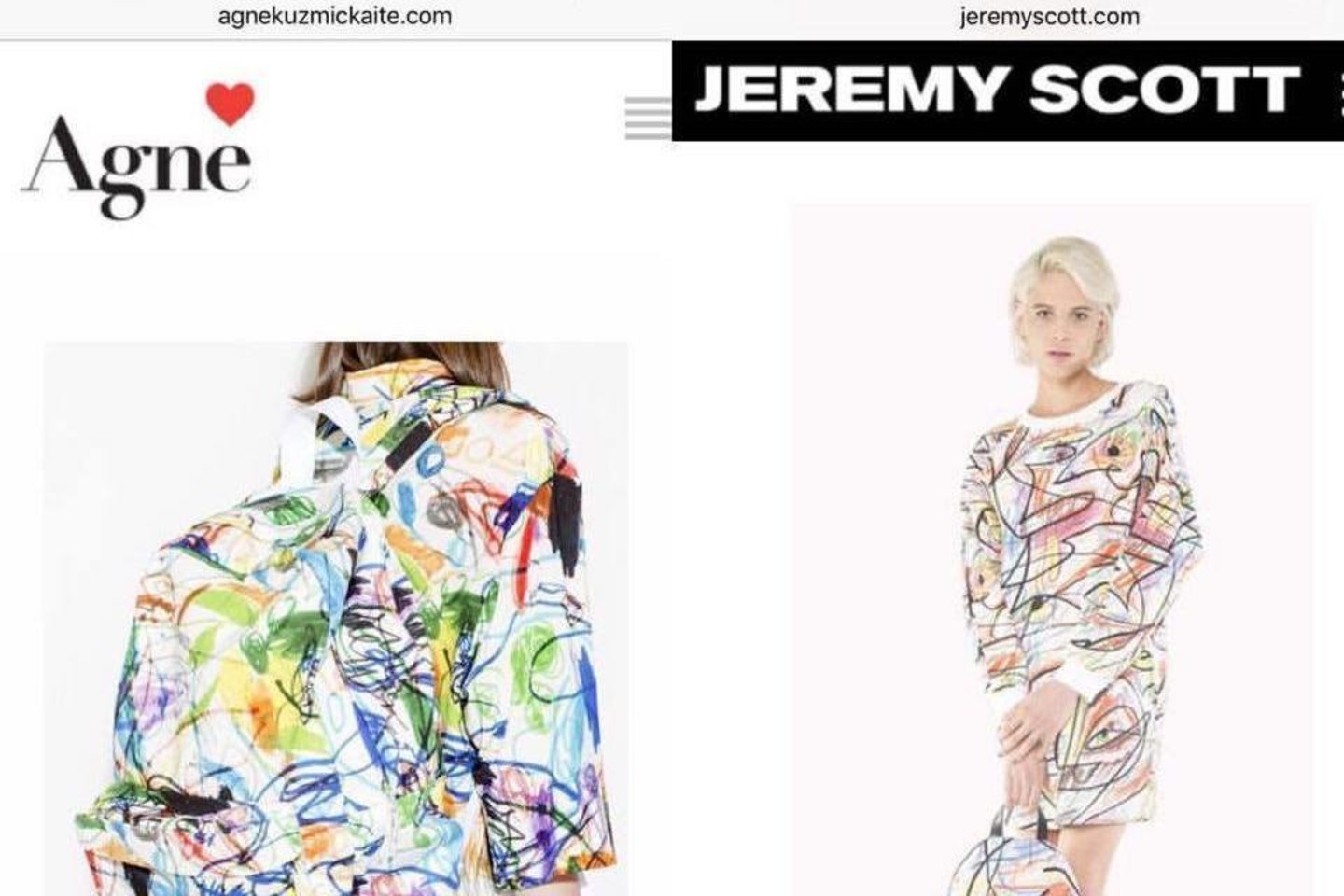Jeremy Scotto kurti rūbai turi daug panašumų su A.Kuzmickaitės.