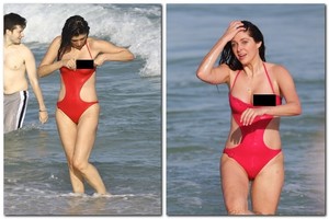 Gražuolės Brittny Gastineau krūtys iškrito iš maudymuko