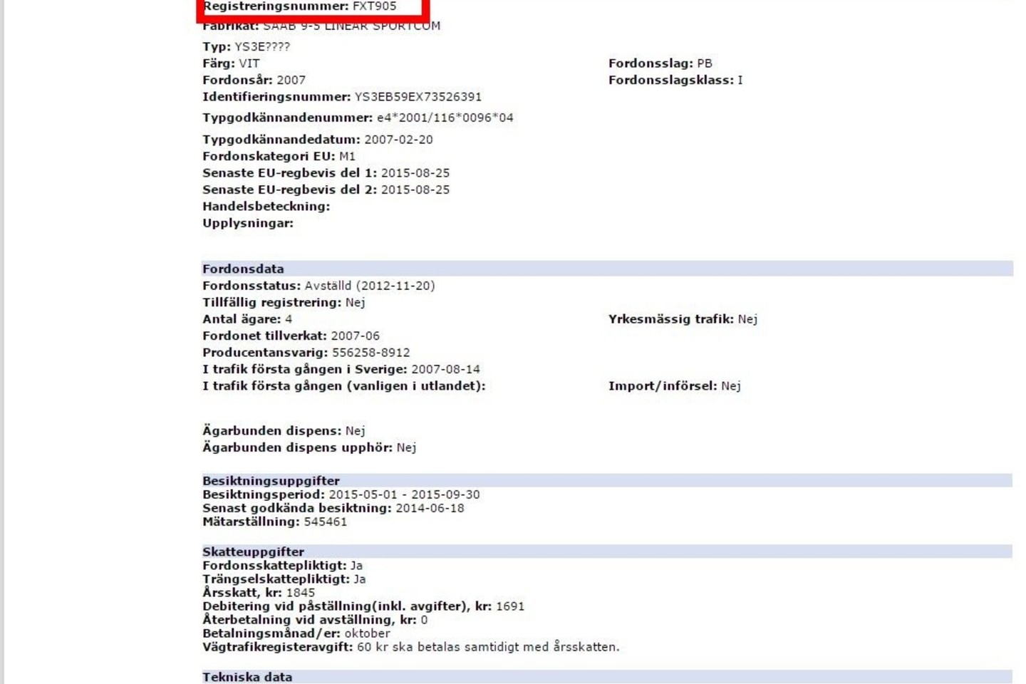Pagal švediškus automobilio numerius galima patikrinti, kokie automobilio duomenys pateikiami švedų registre.<br>Fordonsfraga.transportstyrelsen.se nuotr.