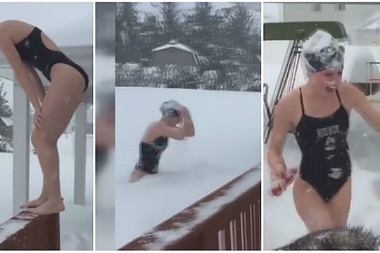 Išdrįstumėte? Merginos šuolis į pusnį nustebino tūkstančius