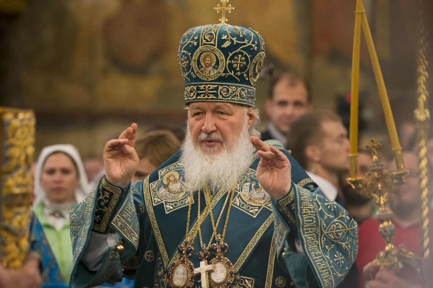 Rusijos Ortodoksų Bažnyčios vadovas patriarchas Kirilas.<br>AP nuotr. iš archyvo