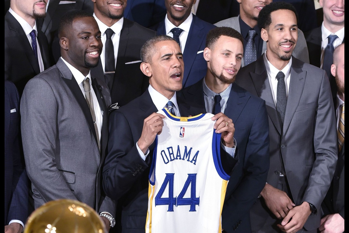 B.Obama susitiko su NBA čempionais.<br>AFP/Scanpix nuotr.