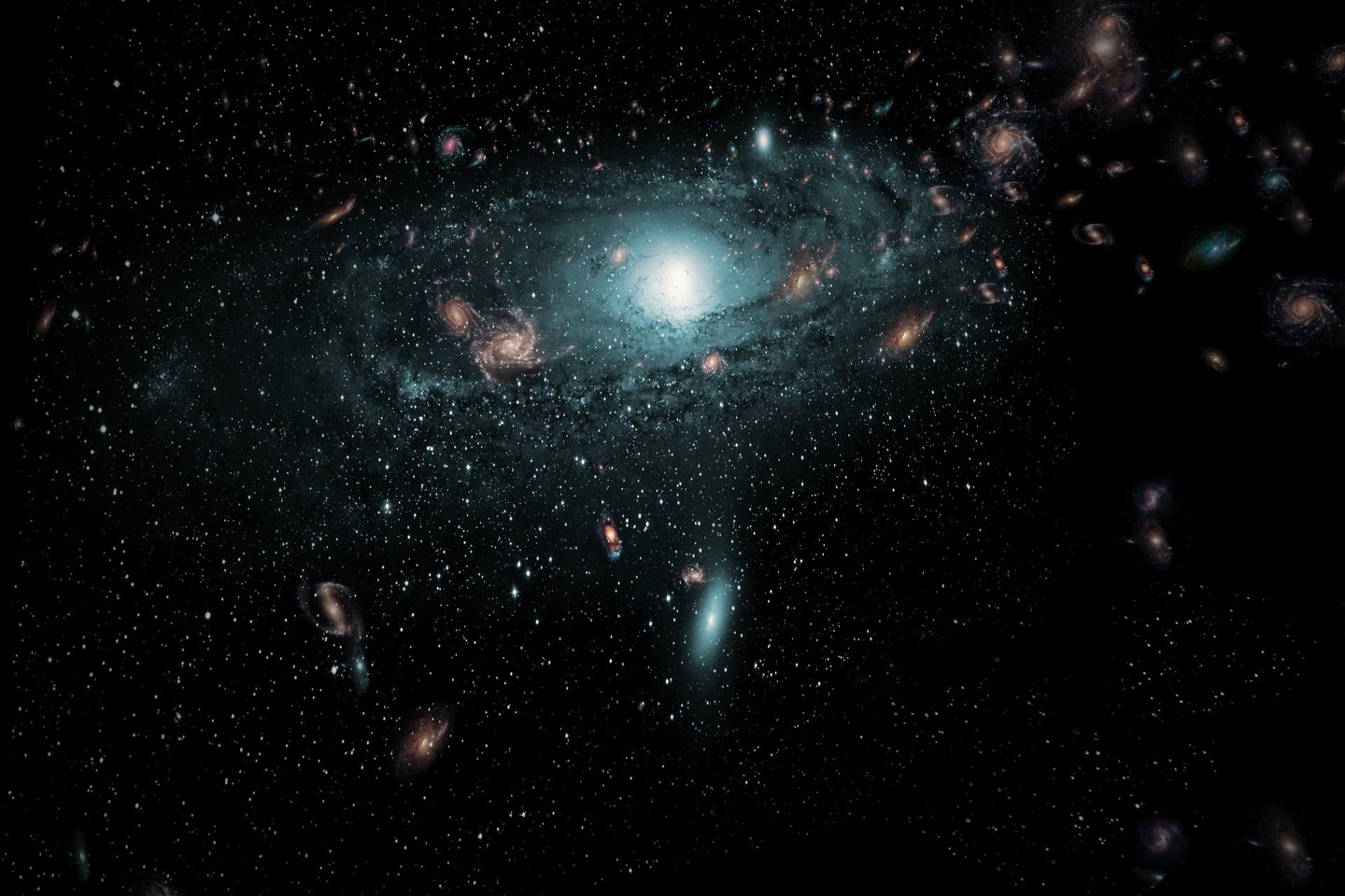 Už Vengimo zonos aptikta daugybė naujų galaktikų (menininko iliustracija).<br>ICRAR iliustr.