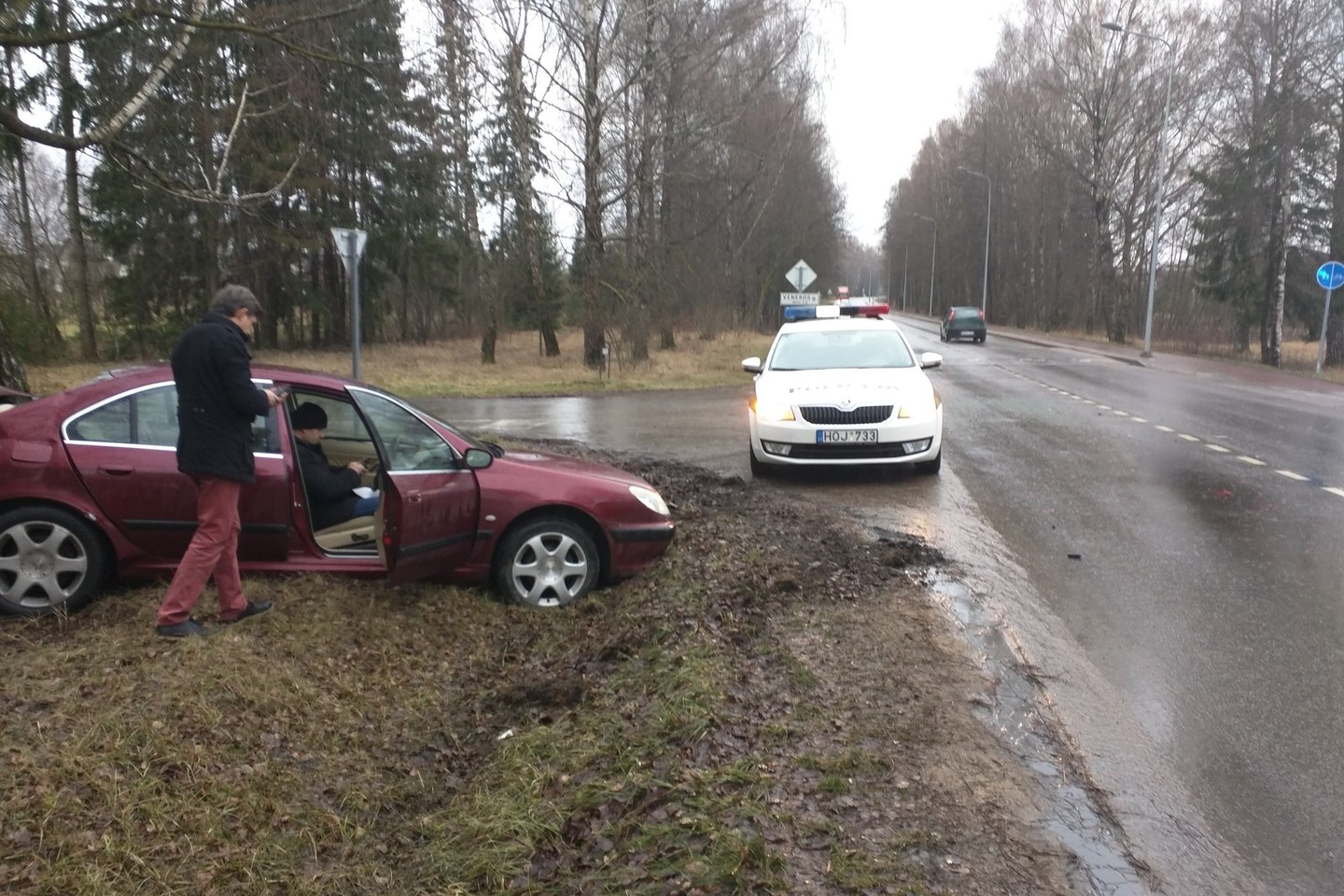 Mikroautobusas susidūrė su automobiliu, abu nuskriejo į griovį.<br>A.Vaitkevičiaus nuotr.