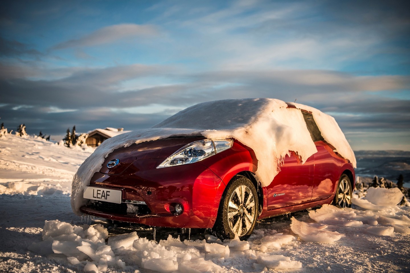 „Nissan Leaf“ be pašalinės pagalbos turėjo išsilaisvinti iš ledo gniaužtų.<br>Gamintojo nuotr.