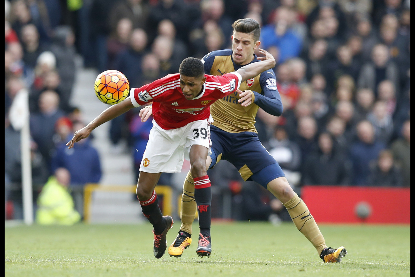 Marcusas Rashfordas antrajame kėlinyje atliko rezultatyvų perdavimą.<br>AP nuotr.