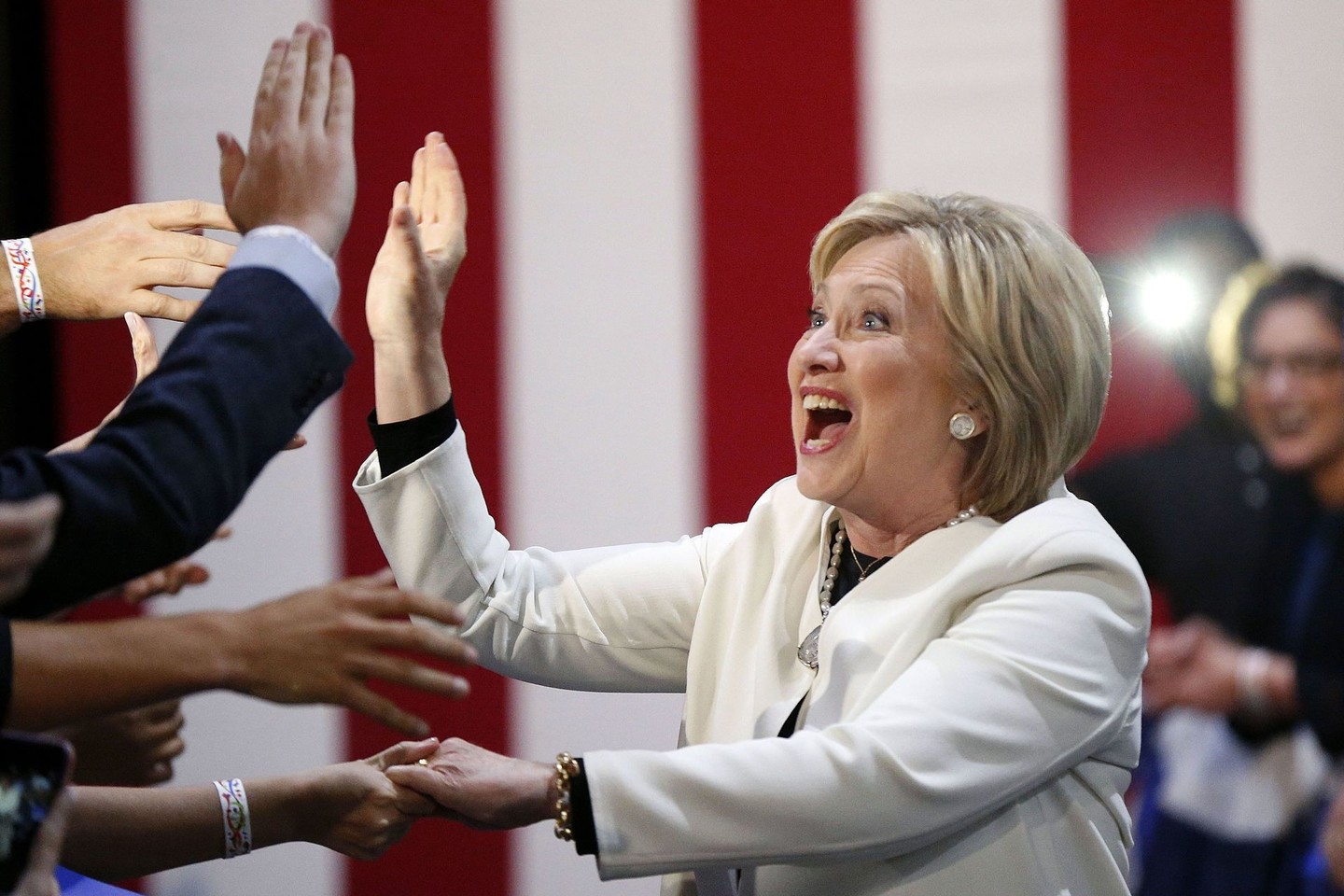 Demokratų gretose pagrindinė partijos kandidatė H.Clinton stipriai žengė į priekį.<br>AP nuotr.