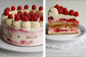 Nekeptas kruasanų tortas su karamele ir avietėmis