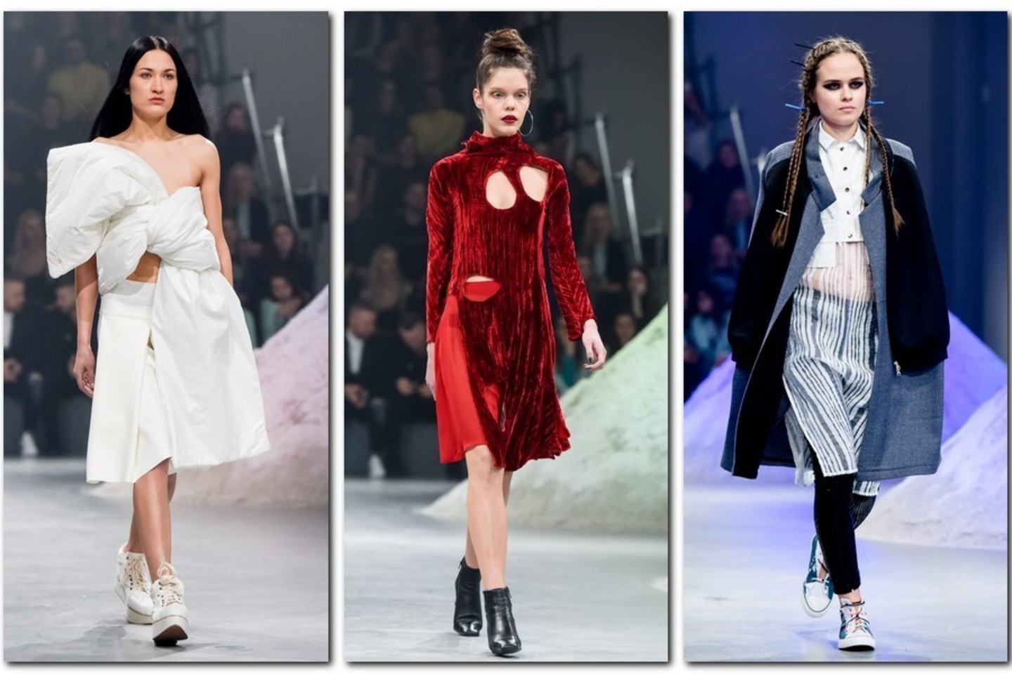 Iš kairės: Mortos Nakaitės, Katarzynos Romanskos ir Anos Romanovos modeliai.<br>D.Umbraso ir J.Stacevičiaus nuotr.