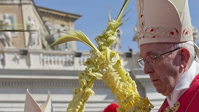 Didįjį sekmadienį popiežius laimino palmių ir alyvmedžių šakeles