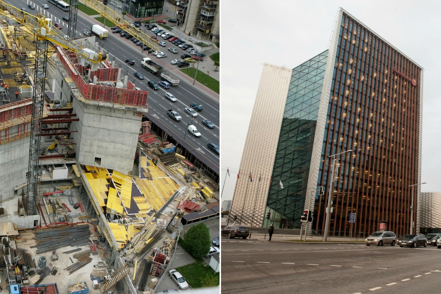 2008 – aisiais metais aiškiai ryškėjo „Swedbank“ administracinio pastato kontūrai, o po metų gatvę papildė modernus architekto A.Ambraso kūrinys.<br>V.Balkūno/D.Umbraso nuotr.