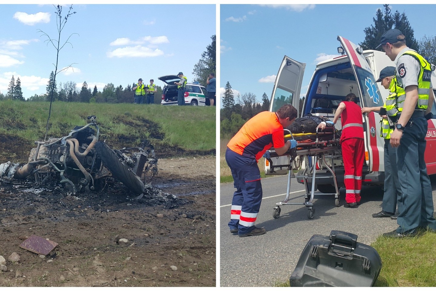 Liepsnose atsidūrusi motociklininką išgelbėjo pro šalį važiavę vyrai.