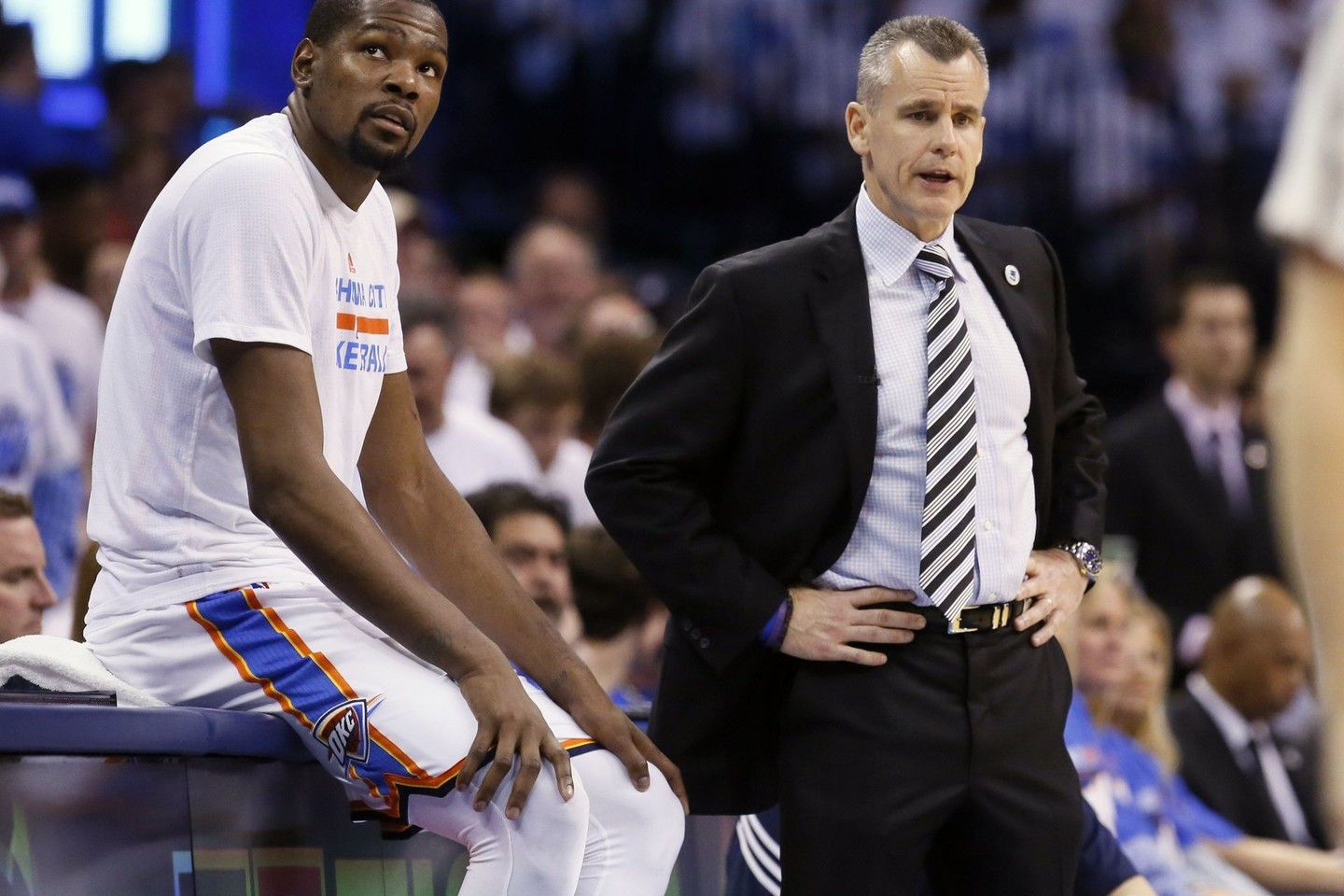 „Thunder“ dominavo trečiajame serijos mače ir nokautavo „Warriors“.<br>AP nuotr.