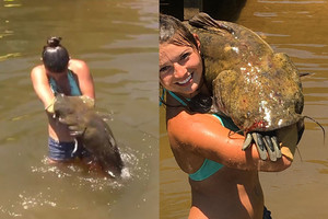 Vandens monstrą rankomis ištraukusi mergina žvejams atėmė žadą