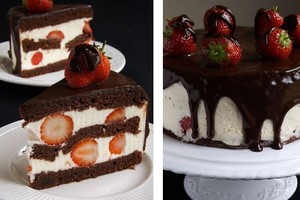 Nuostabiai kvepiantis šokoladinis jogurtinis tortas su braškėmis