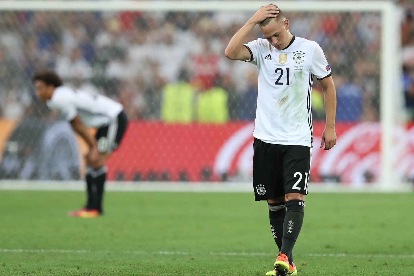Vokietijos rinktinė per rungtynes su prancūzais patyrė šoką.<br>AP nuotr.