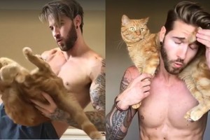 Gražuolio treniruotės su katinu tapo tikra interneto sensacija