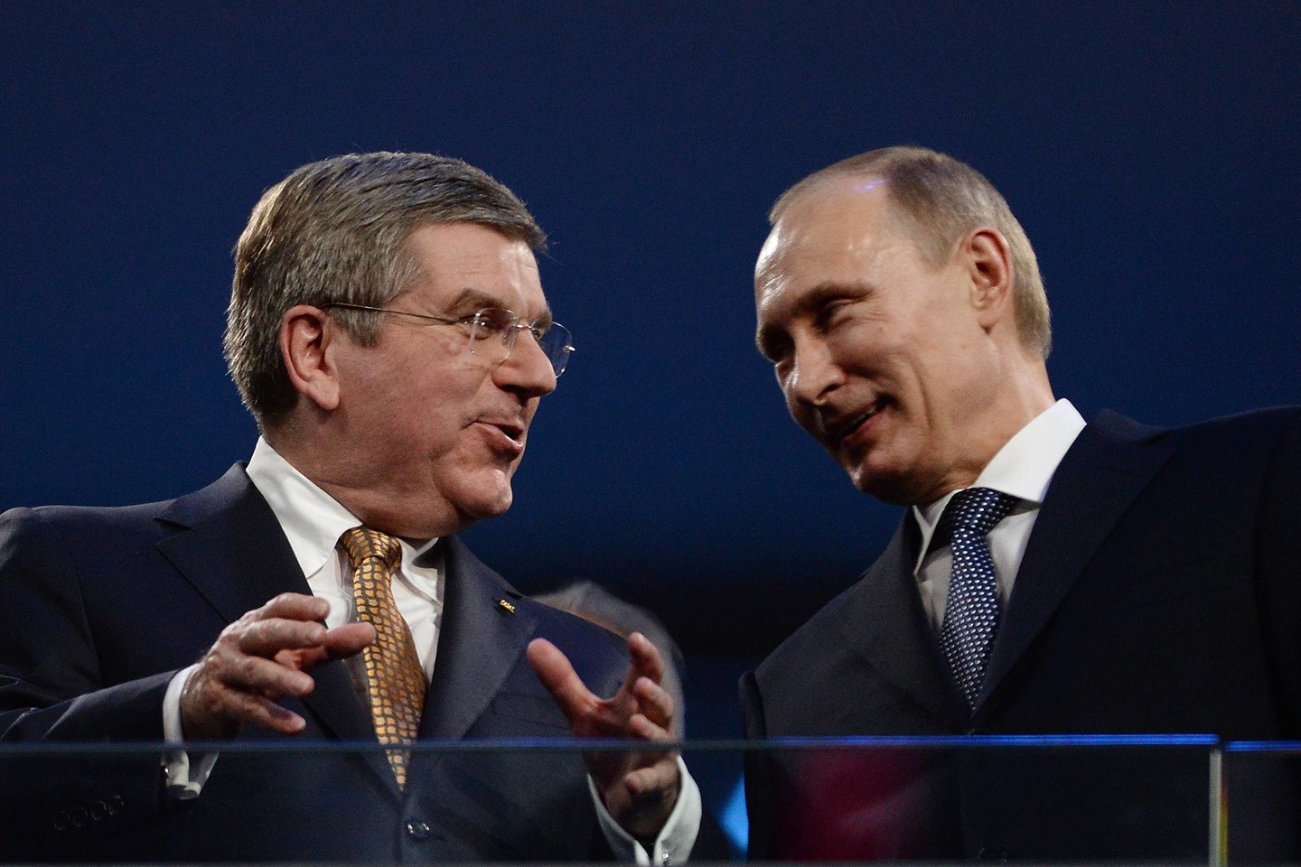 Th.Bachas ir V.Putinas per Sočio žaidynes.<br>AFP/“Scanpix“ nuotr.