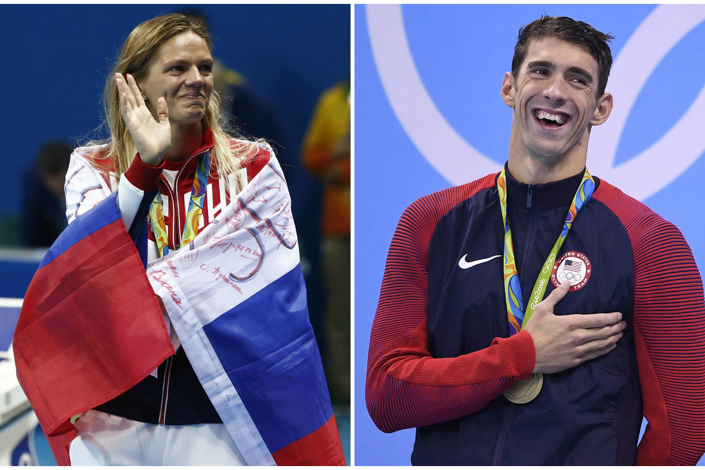 J.Jefimova pasipiktino M.Phelpso elgesiu.<br>AFP/Scanpix nuotr.